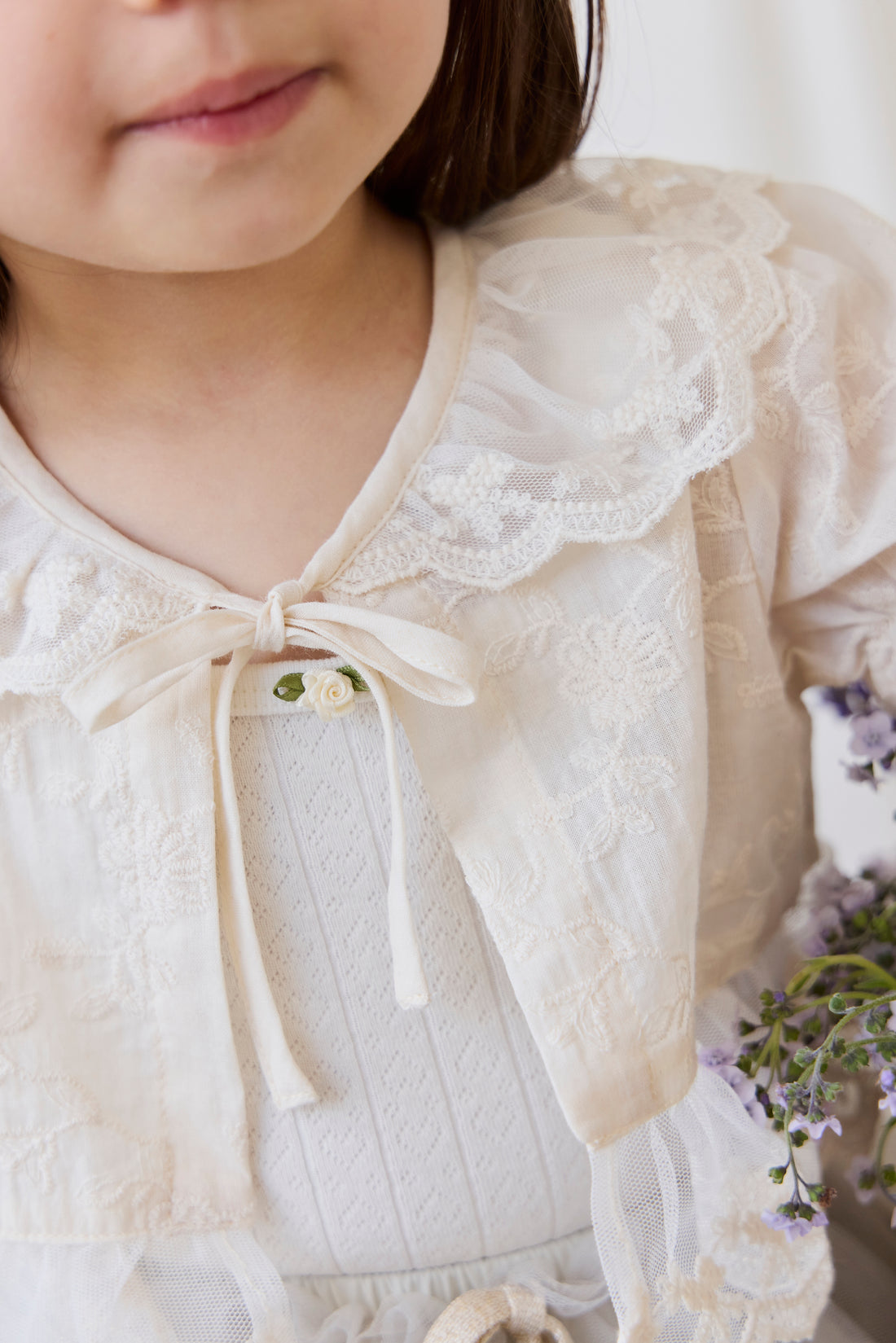 Organic Cotton Josephine Singlet - Sweet Heart Pointelle Parchment Childrens Singlet from Jamie Kay NZ