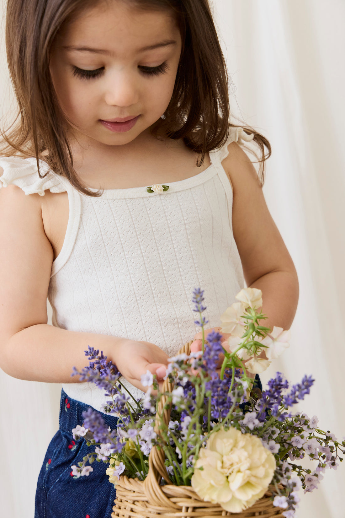 Organic Cotton Josephine Singlet - Sweet Heart Pointelle Parchment Childrens Singlet from Jamie Kay NZ