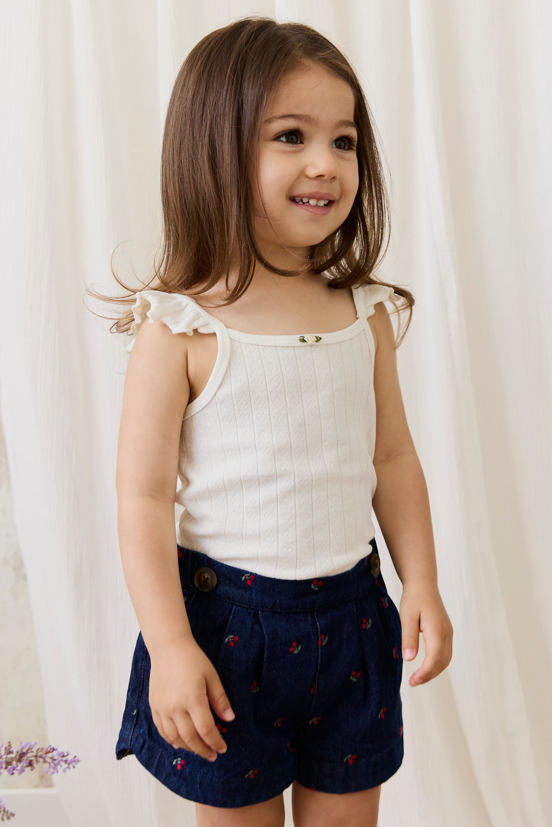 Organic Cotton Josephine Singlet - Sweet Heart Pointelle Parchment Childrens Singlet from Jamie Kay NZ