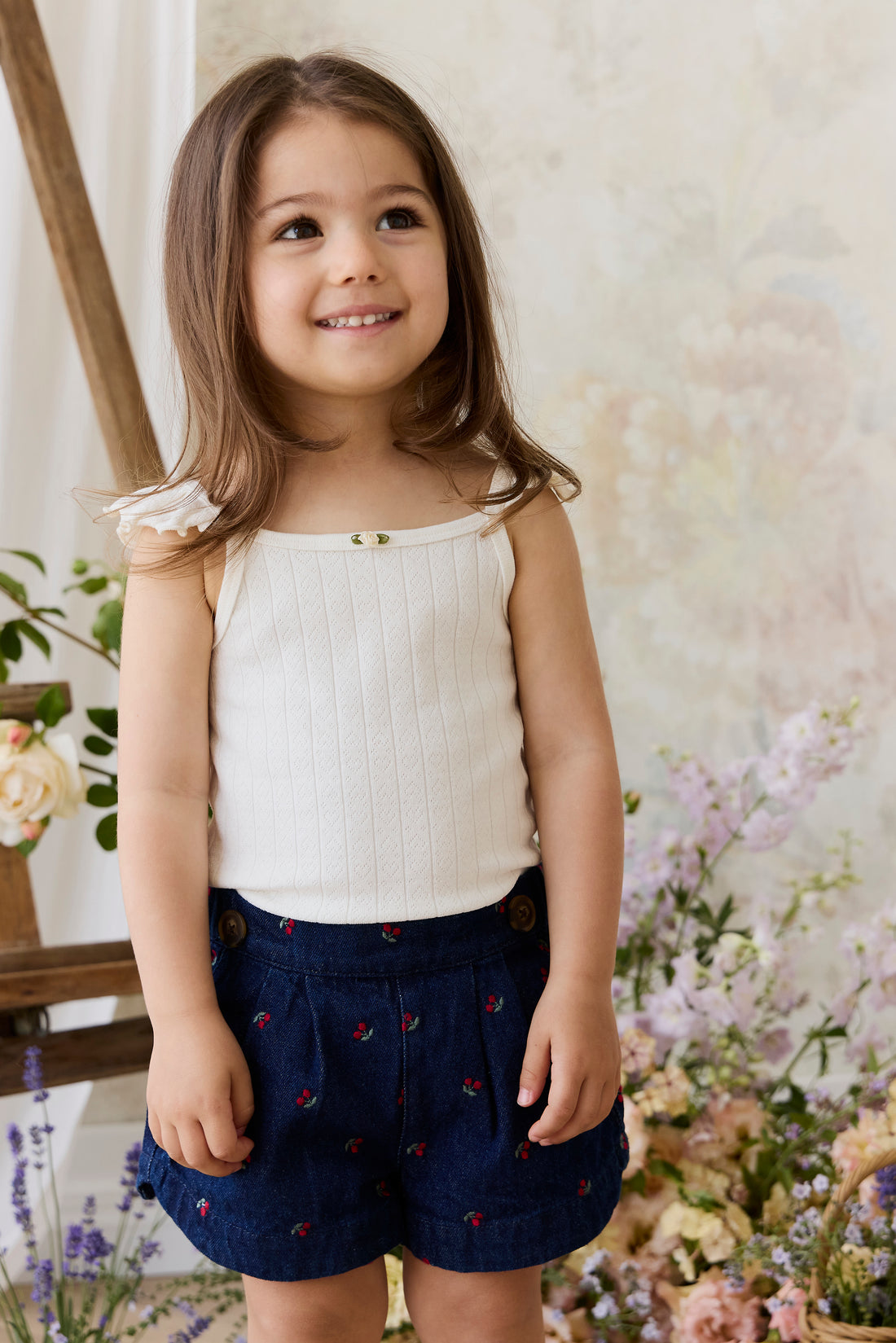 Organic Cotton Josephine Singlet - Sweet Heart Pointelle Parchment Childrens Singlet from Jamie Kay NZ