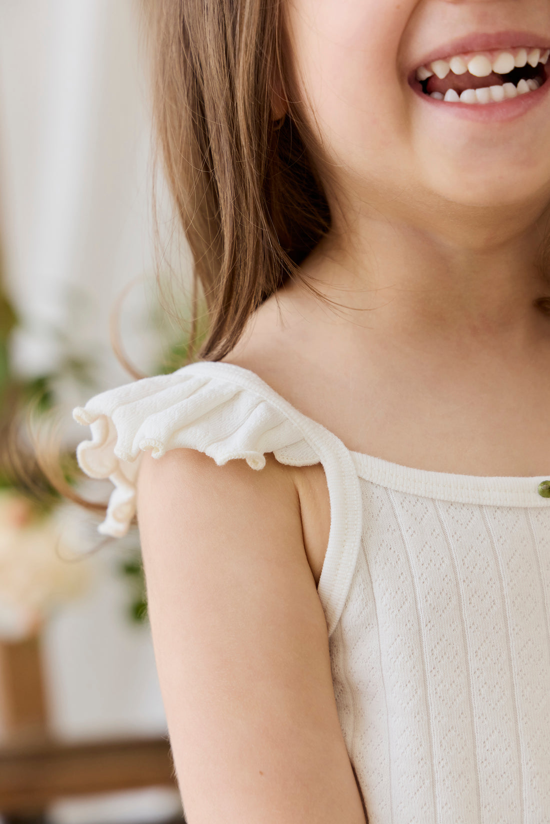 Organic Cotton Josephine Singlet - Sweet Heart Pointelle Parchment Childrens Singlet from Jamie Kay NZ
