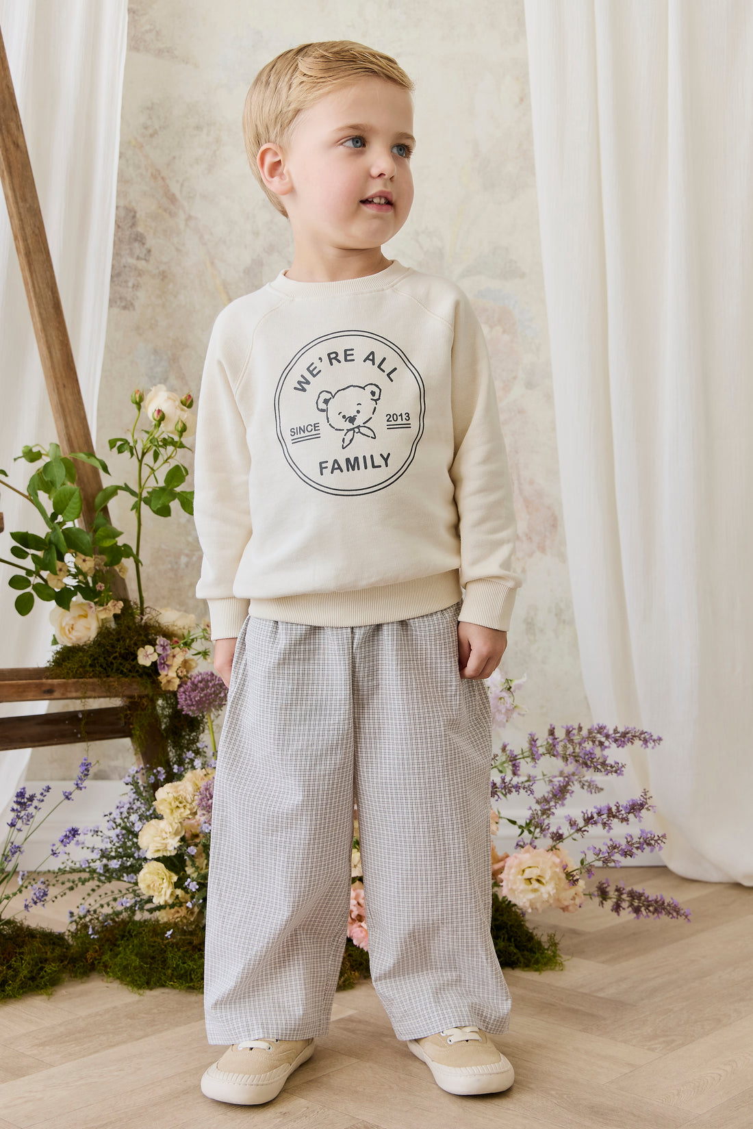 Organic Cotton Kenji Pant - Cloud Check Childrens Pant from Jamie Kay NZ