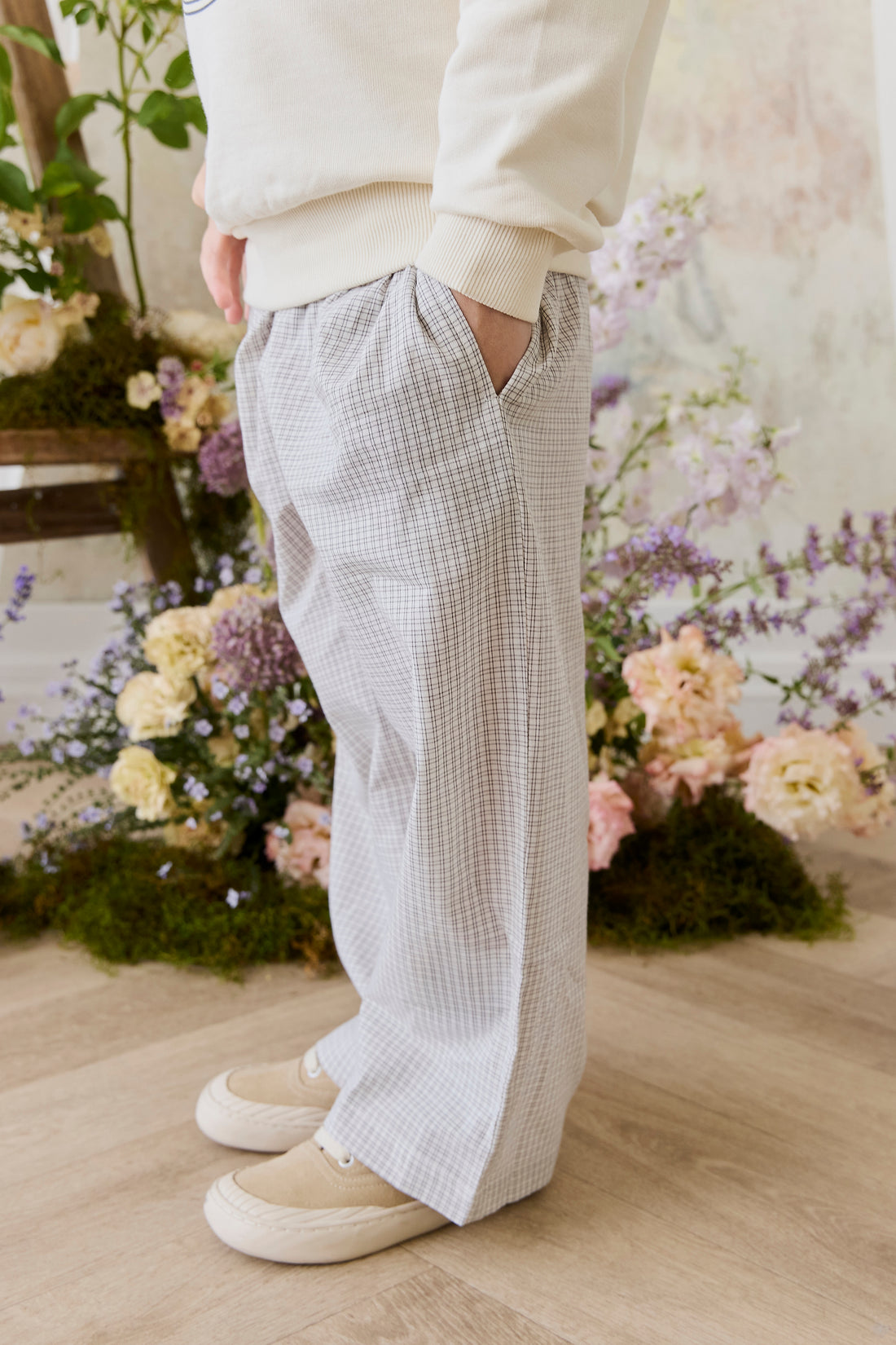 Organic Cotton Kenji Pant - Cloud Check Childrens Pant from Jamie Kay NZ