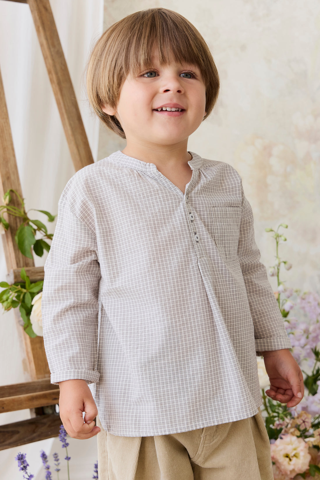 Organic Cotton Kenji Top - Cloud check Childrens Top from Jamie Kay NZ