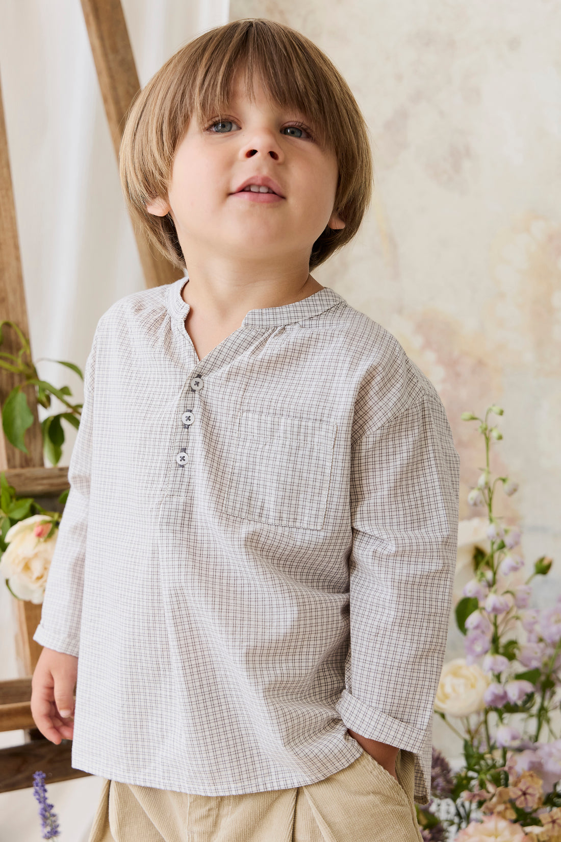 Organic Cotton Kenji Top - Cloud check Childrens Top from Jamie Kay NZ