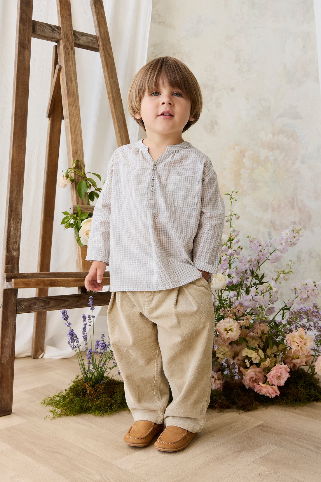 Organic Cotton Kenji Top - Cloud check Childrens Top from Jamie Kay NZ