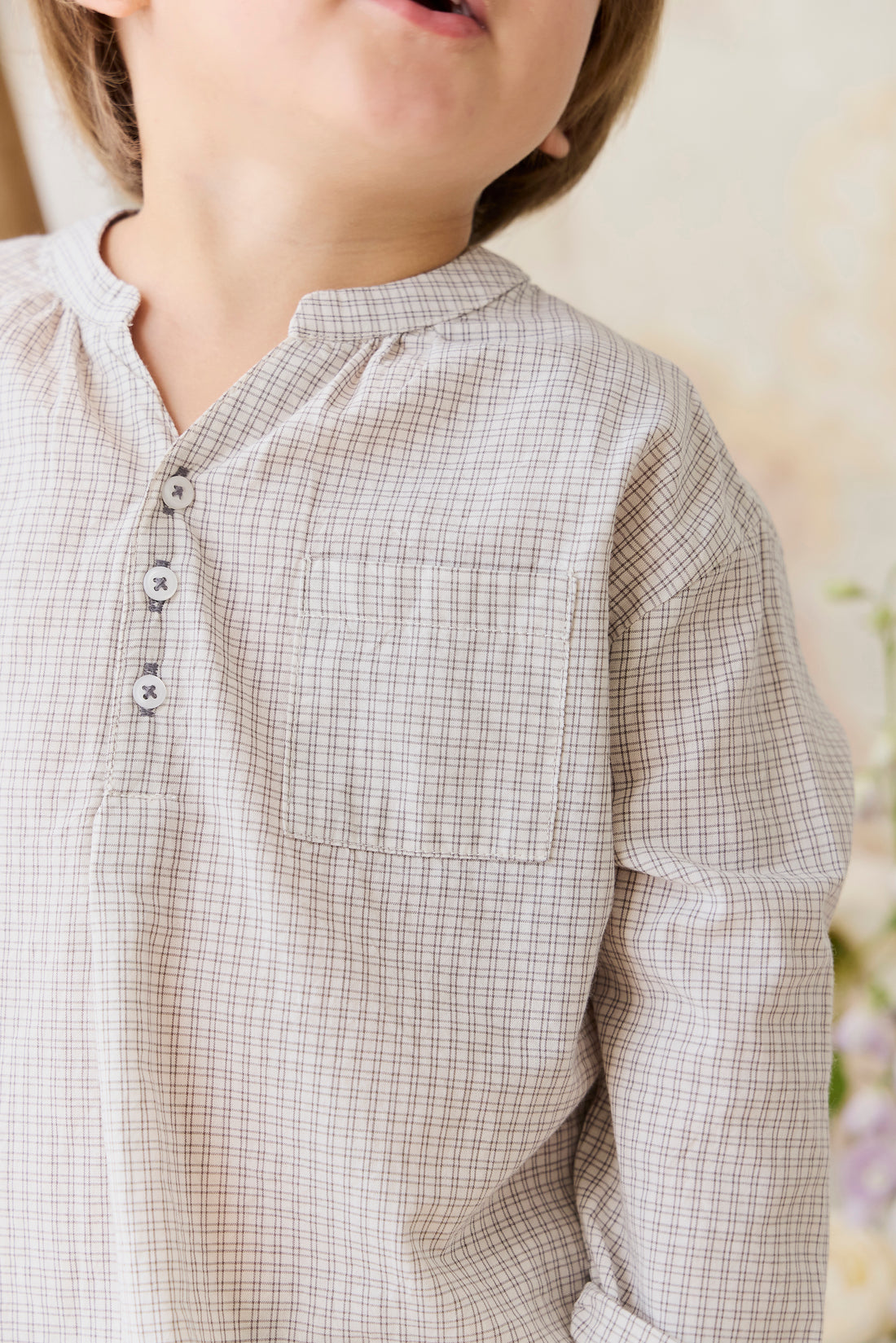 Organic Cotton Kenji Top - Cloud check Childrens Top from Jamie Kay NZ