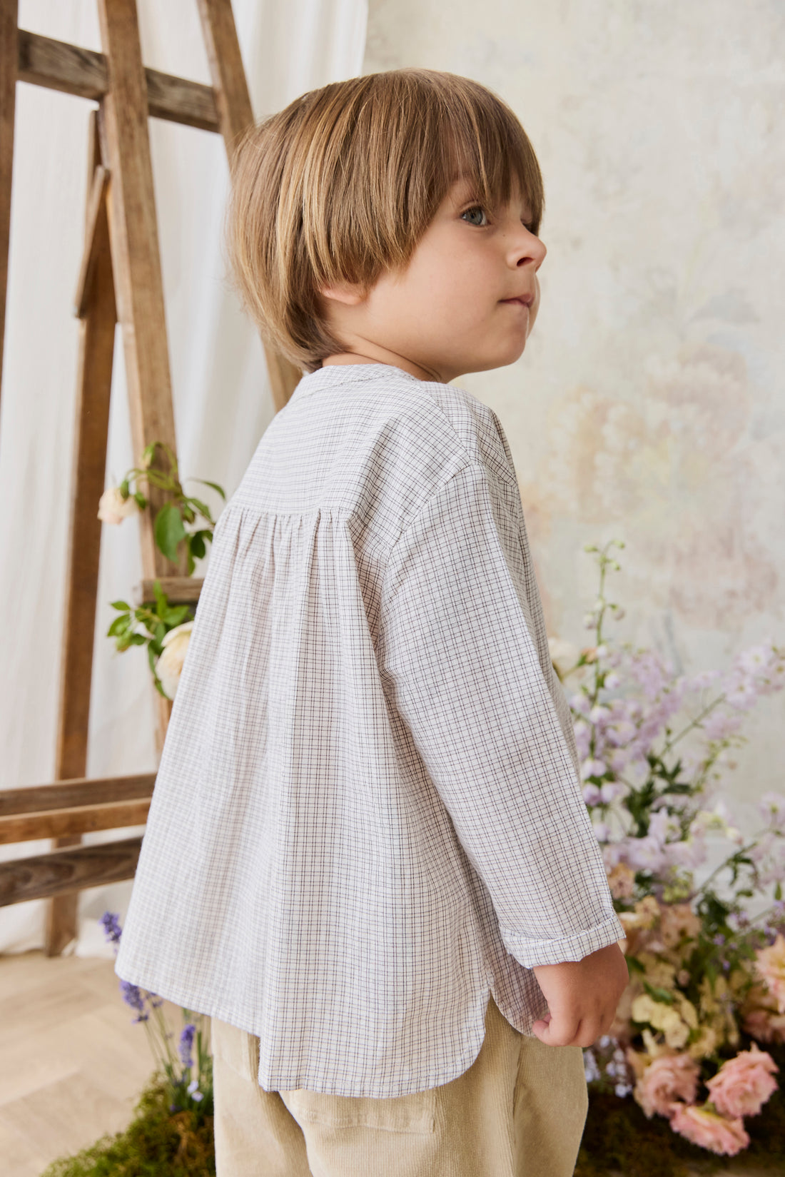 Organic Cotton Kenji Top - Cloud check Childrens Top from Jamie Kay NZ