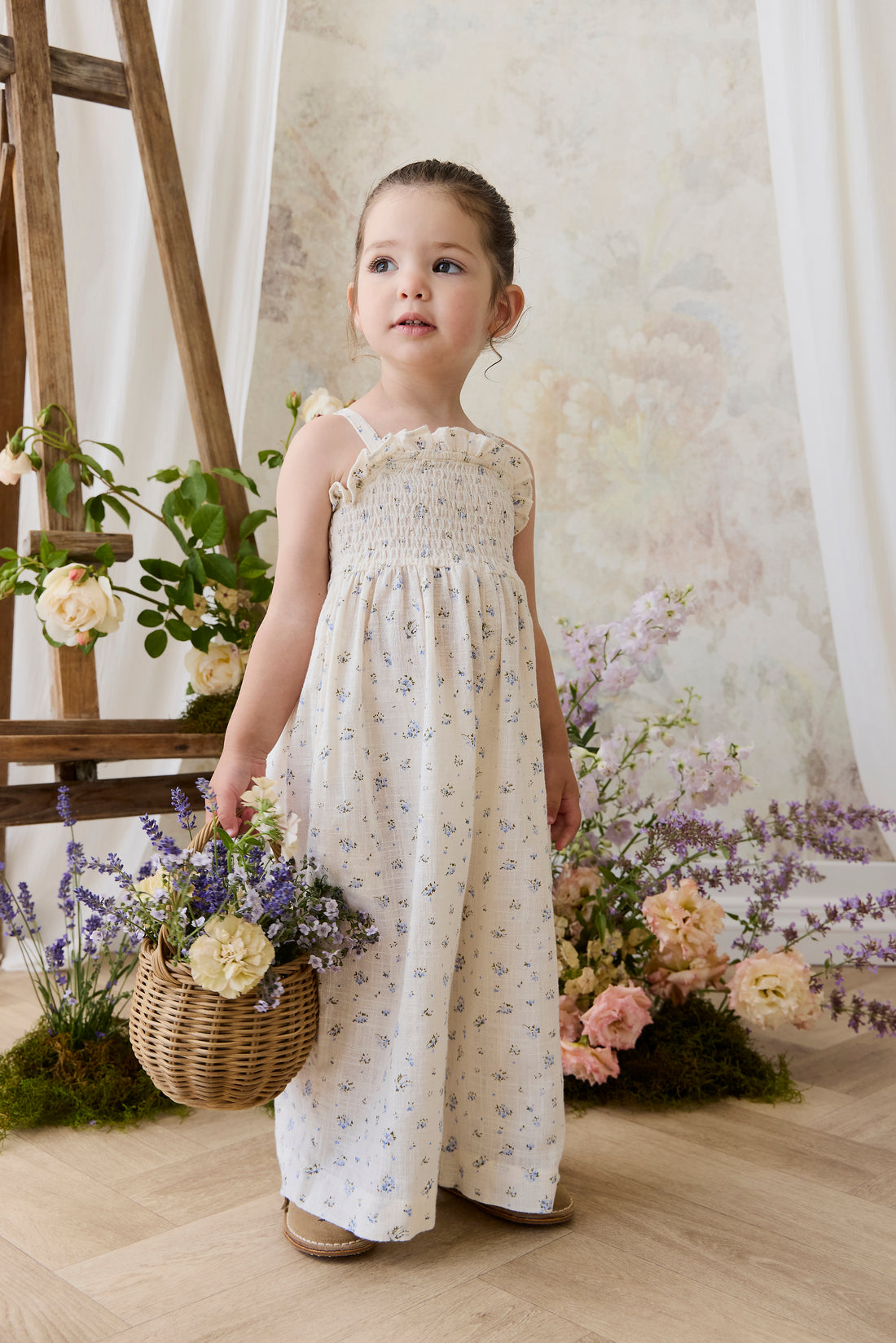 Organic Cotton Arabella Jumpsuit - Juniper Fields Blue Childrens Jumpsuit from Jamie Kay NZ
