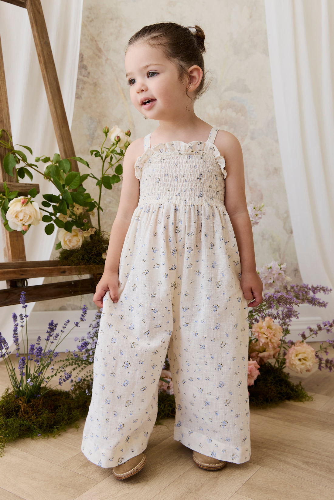 Organic Cotton Arabella Jumpsuit - Juniper Fields Blue Childrens Jumpsuit from Jamie Kay NZ