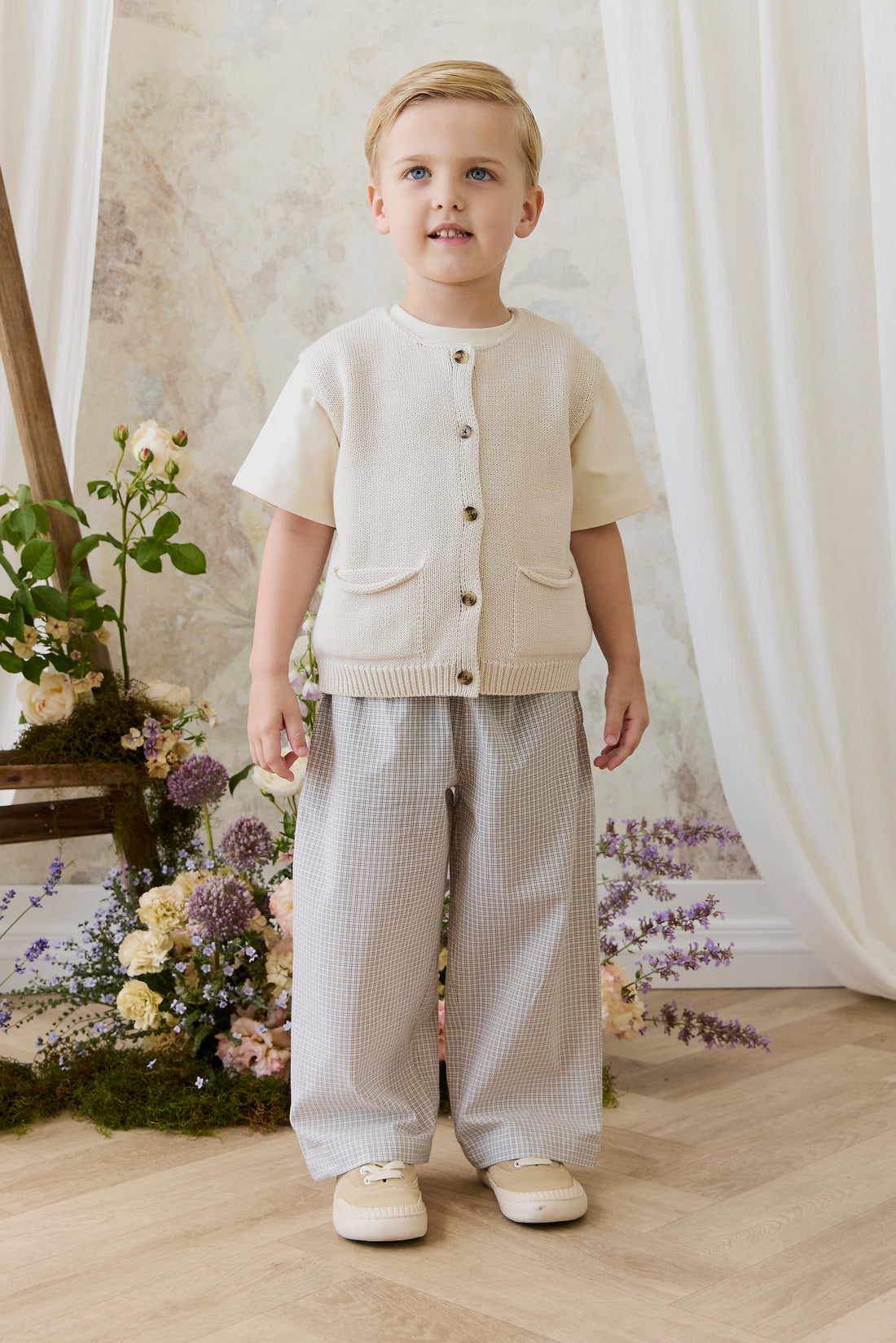 Organic Cotton Kenji Pant - Cloud Check Childrens Pant from Jamie Kay NZ