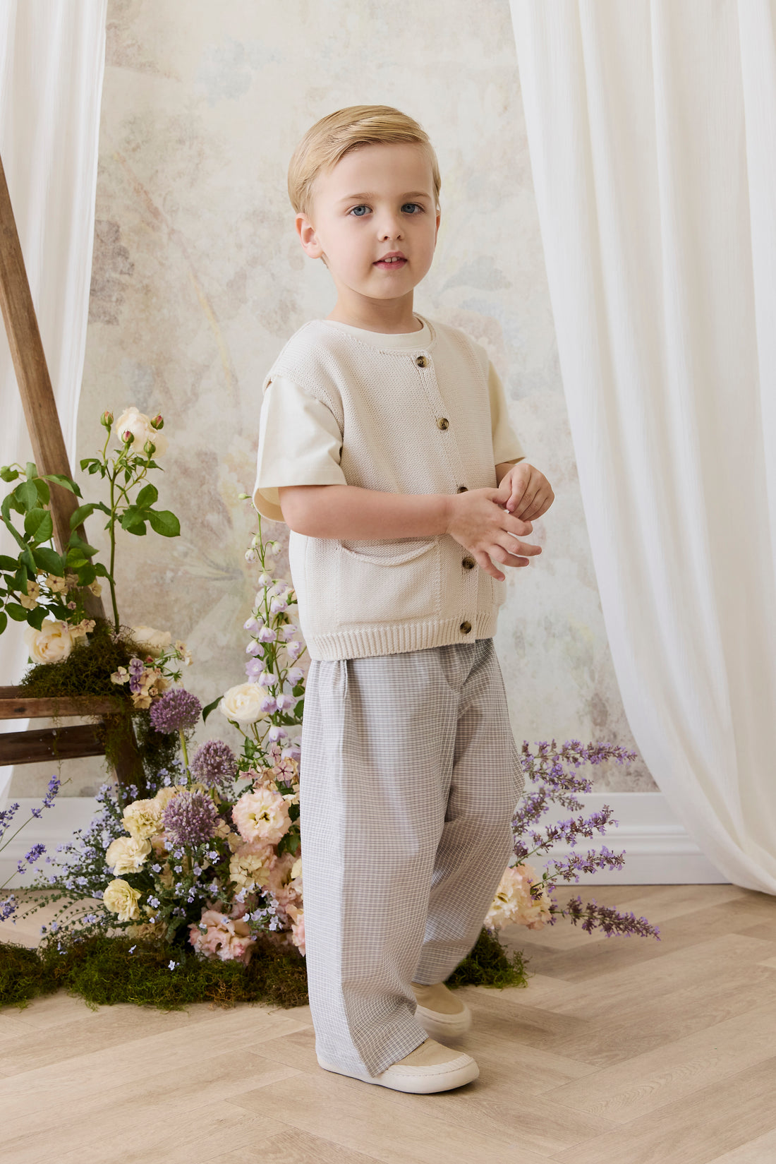 Organic Cotton Kenji Pant - Cloud Check Childrens Pant from Jamie Kay NZ