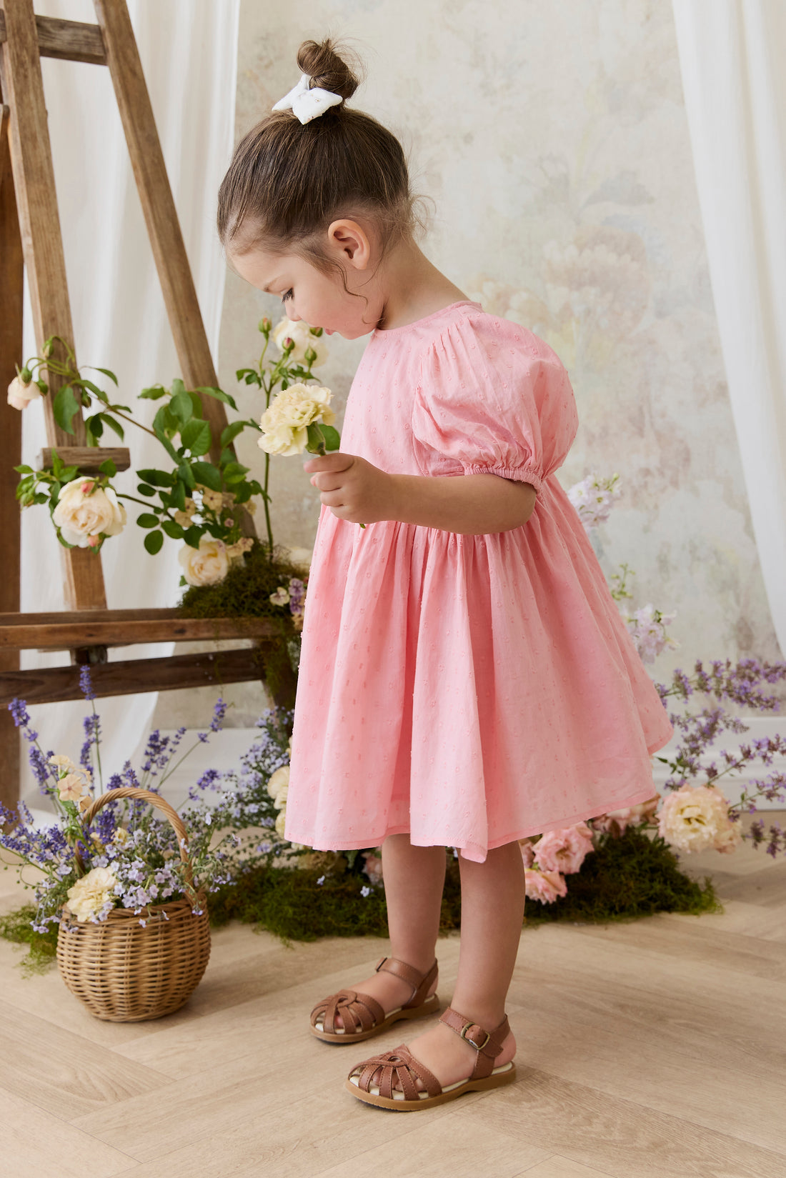 Organic Cotton Frannie Dress - Swiss Pink Childrens Dress from Jamie Kay NZ