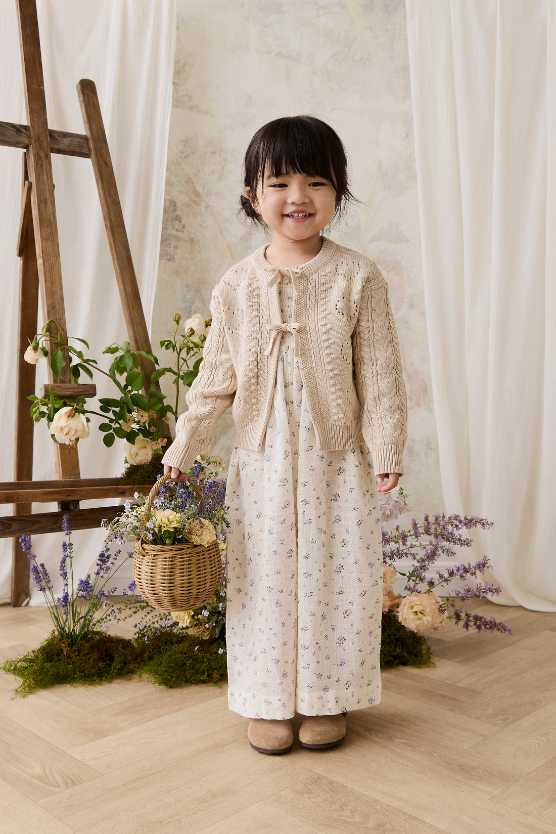 Josephine Cardigan - Light Oatmeal Marle Childrens Top from Jamie Kay NZ