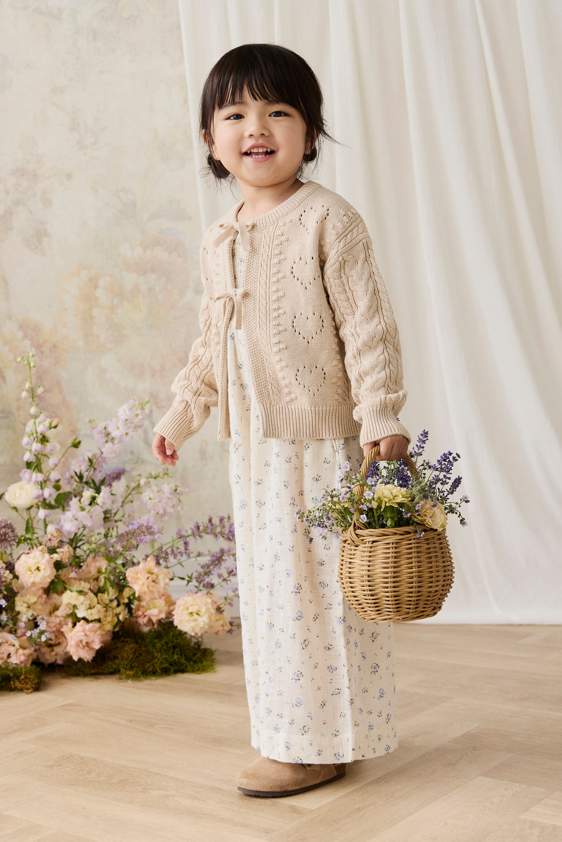 Josephine Cardigan - Light Oatmeal Marle Childrens Top from Jamie Kay NZ