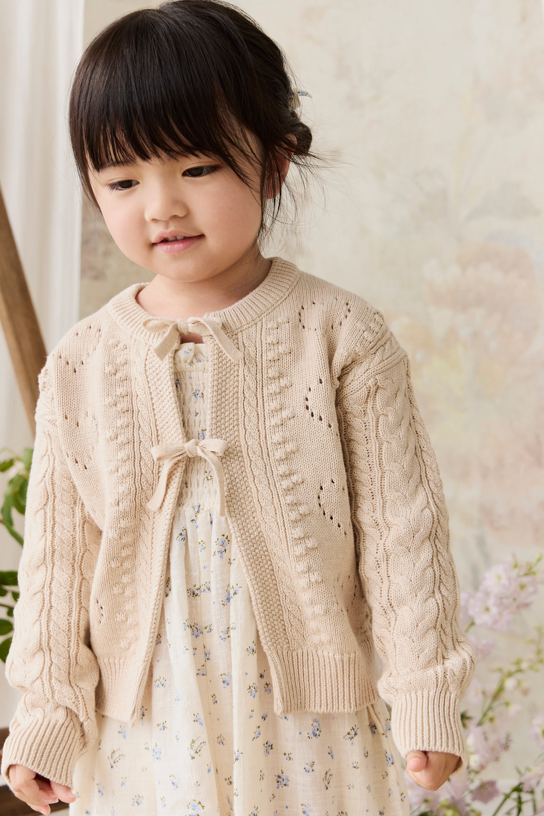 Josephine Cardigan - Light Oatmeal Marle Childrens Top from Jamie Kay NZ