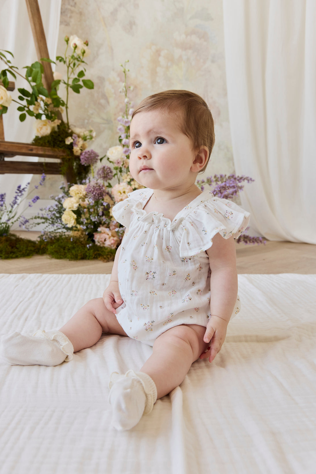 Organic Cotton Muslin Harriet Playsuit - Ayla Whisper Childrens Playsuit from Jamie Kay NZ