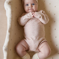 Organic Cotton Long Sleeve Bodysuit - Rosalie Field Rose Childrens Bodysuit from Jamie Kay NZ