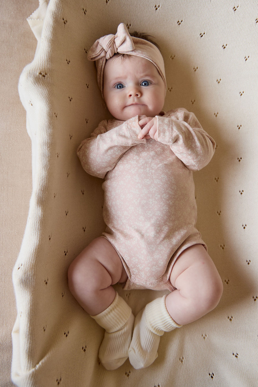 Organic Cotton Long Sleeve Bodysuit - Rosalie Field Rose Childrens Bodysuit from Jamie Kay NZ