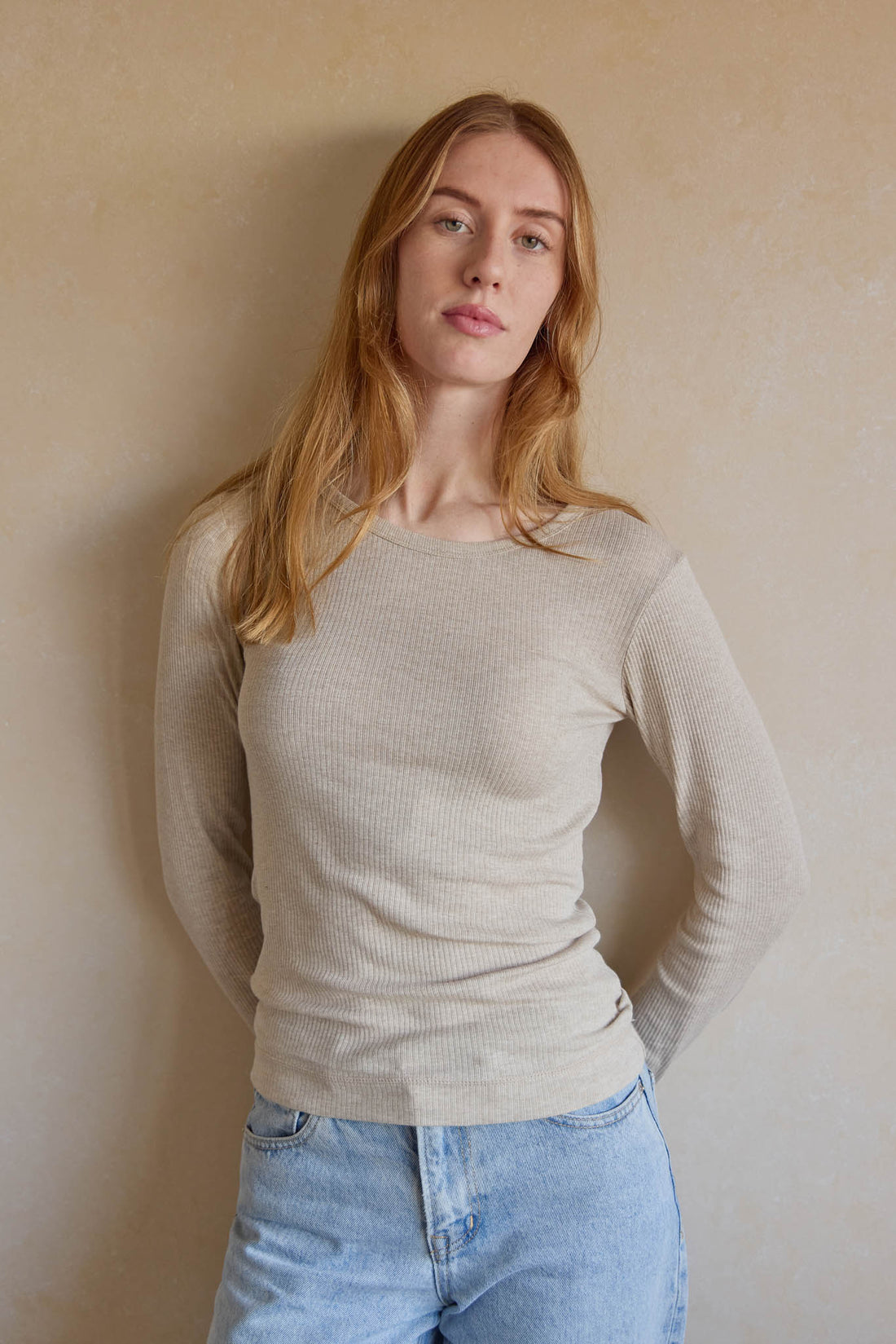 Organic Cotton Modal Womens Long Sleeve Top - Biscuit Marle Childrens Womens Top from Jamie Kay NZ