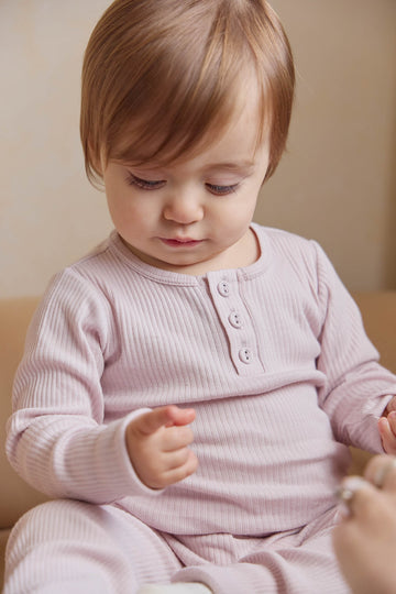 Organic Cotton Modal Long Sleeve Henley - Violet Tint Childrens Top from Jamie Kay NZ