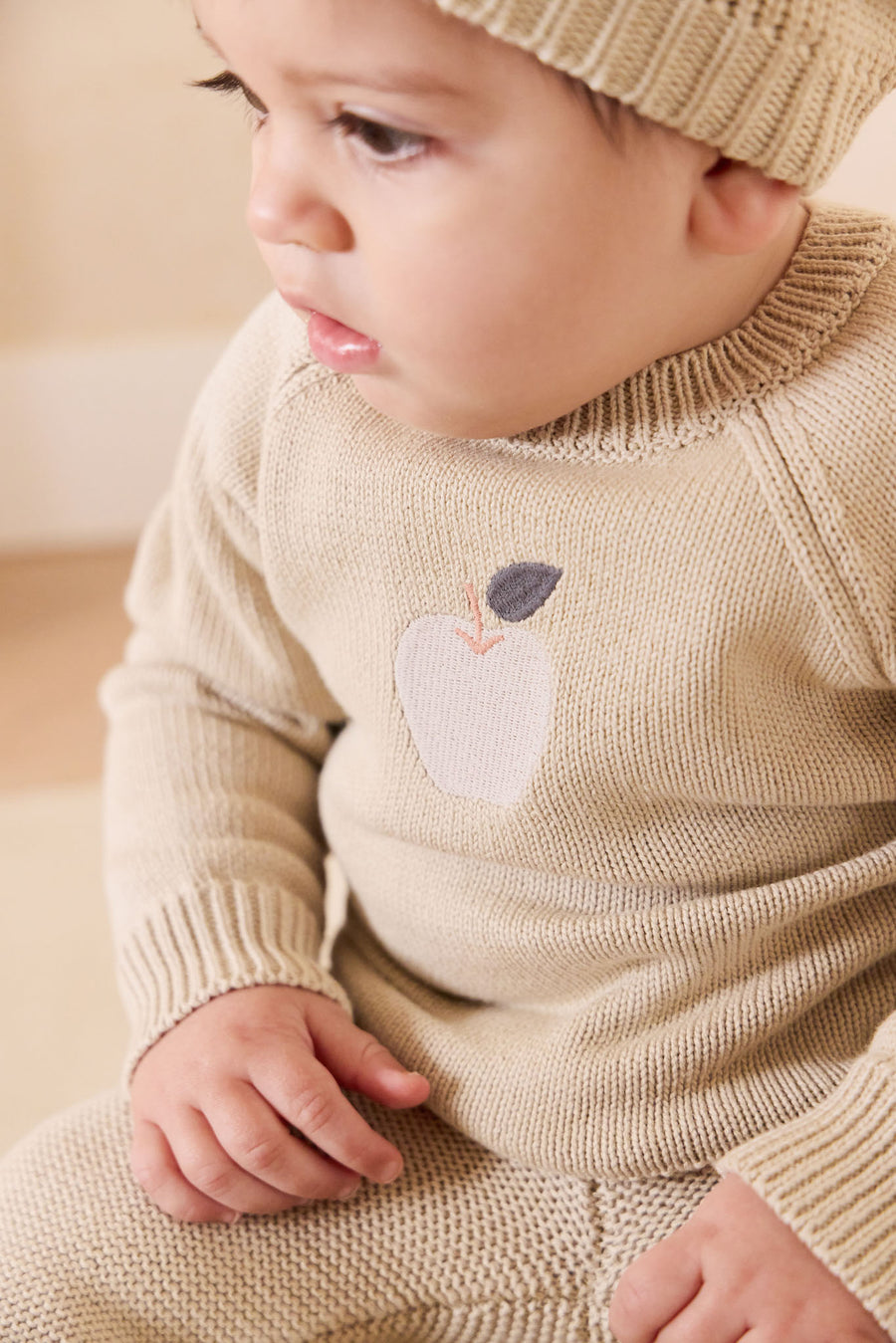 Ethan Jumper - Biscuit Jacquard Fresh Apple Childrens Jumper from Jamie Kay NZ