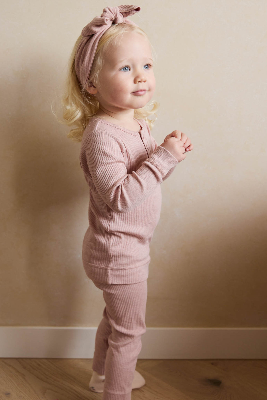 Organic Cotton Modal Long Sleeve Henley - Peony Marle Childrens Top from Jamie Kay NZ