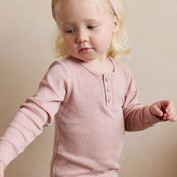 Organic Cotton Modal Long Sleeve Henley - Peony Marle Childrens Top from Jamie Kay NZ