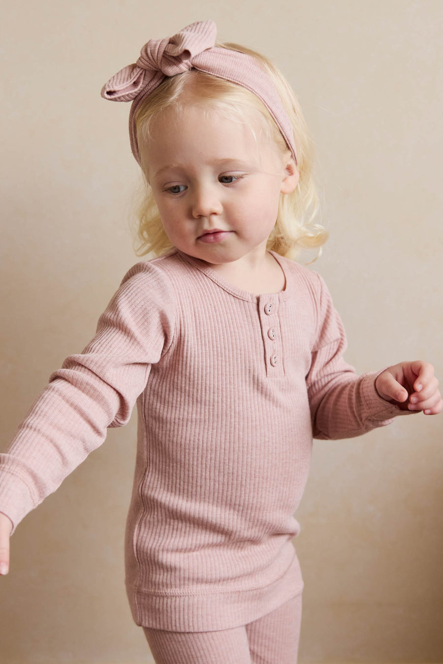 Organic Cotton Modal Long Sleeve Henley - Peony Marle Childrens Top from Jamie Kay NZ