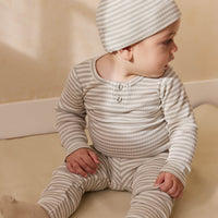 Organic Cotton Modal Everyday Legging - Narrow Stripe Moss/Cloud Childrens Legging from Jamie Kay NZ