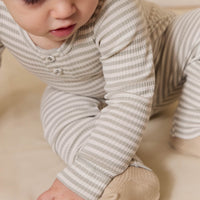 Organic Cotton Modal Long Sleeve Bodysuit - Narrow Stripe Moss/Cloud Childrens Bodysuit from Jamie Kay NZ