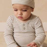 Organic Cotton Modal Lennon Beanie - Narrow Stripe Moss/Cloud Childrens Beanie from Jamie Kay NZ