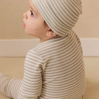 Organic Cotton Modal Long Sleeve Bodysuit - Narrow Stripe Moss/Cloud Childrens Bodysuit from Jamie Kay NZ