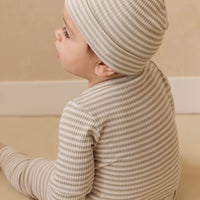 Organic Cotton Modal Lennon Beanie - Narrow Stripe Moss/Cloud Childrens Beanie from Jamie Kay NZ