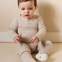 Organic Cotton Modal Long Sleeve Bodysuit - Biscuit Marle Childrens Bodysuit from Jamie Kay NZ