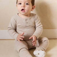 Organic Cotton Modal Long Sleeve Bodysuit - Biscuit Marle Childrens Bodysuit from Jamie Kay NZ