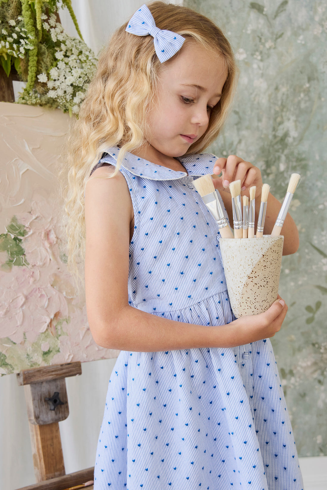 Organic Cotton Desiree Bow - Mon Amour Stripe Indigo Childrens Bow from Jamie Kay NZ