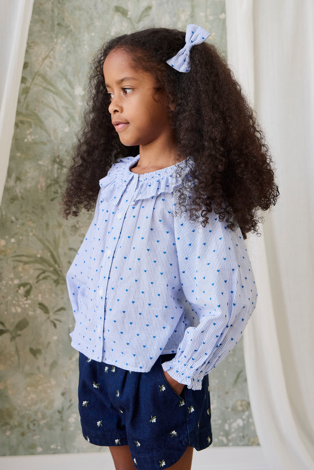 Organic Cotton Desiree Bow - Mon Amour Stripe Indigo Childrens Bow from Jamie Kay NZ