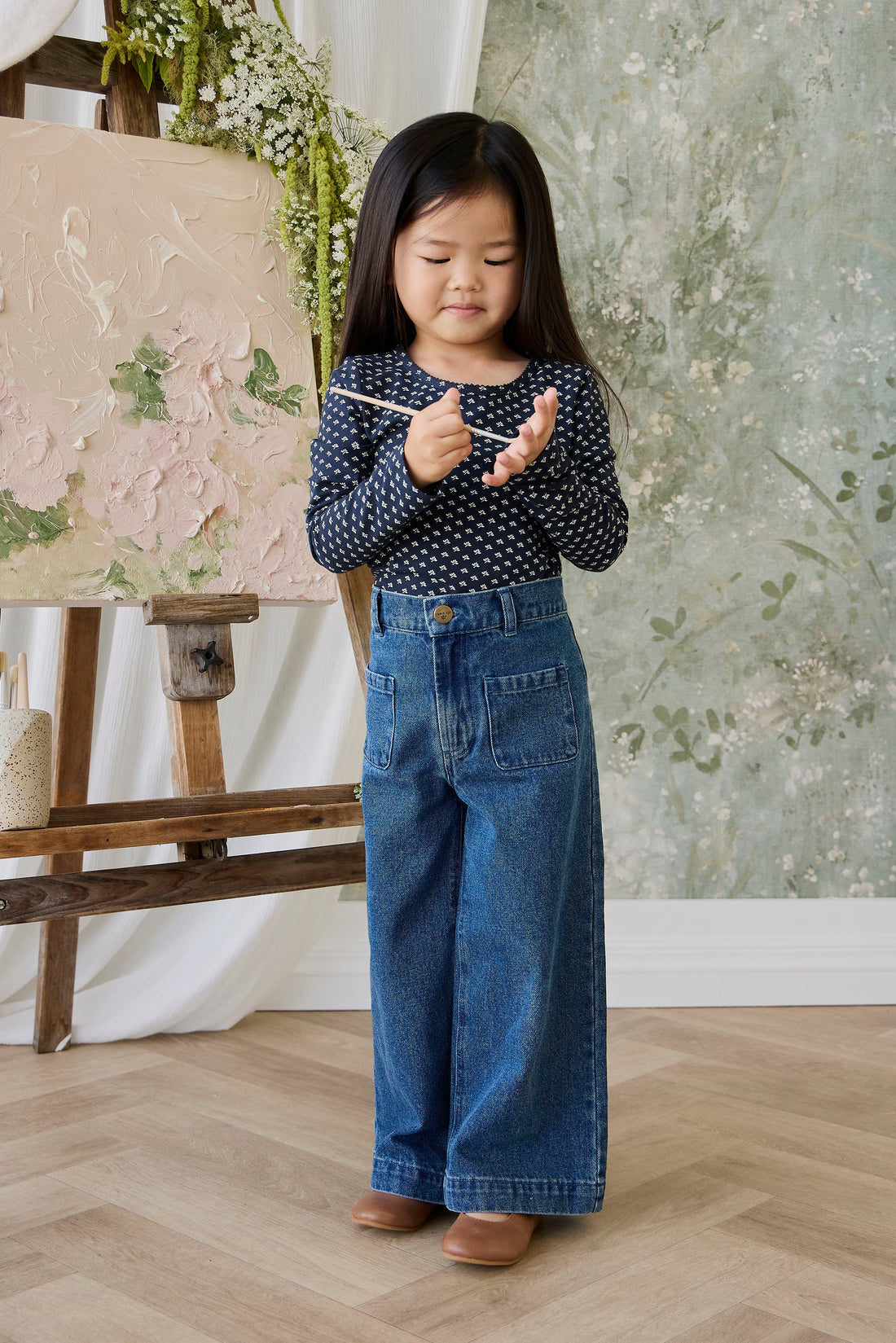 Organic Cotton Long Sleeve Top - Lisa Petite Indigo Childrens Top from Jamie Kay NZ