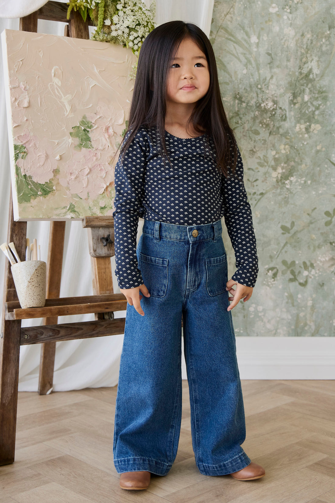Organic Cotton Long Sleeve Top - Lisa Petite Indigo Childrens Top from Jamie Kay NZ