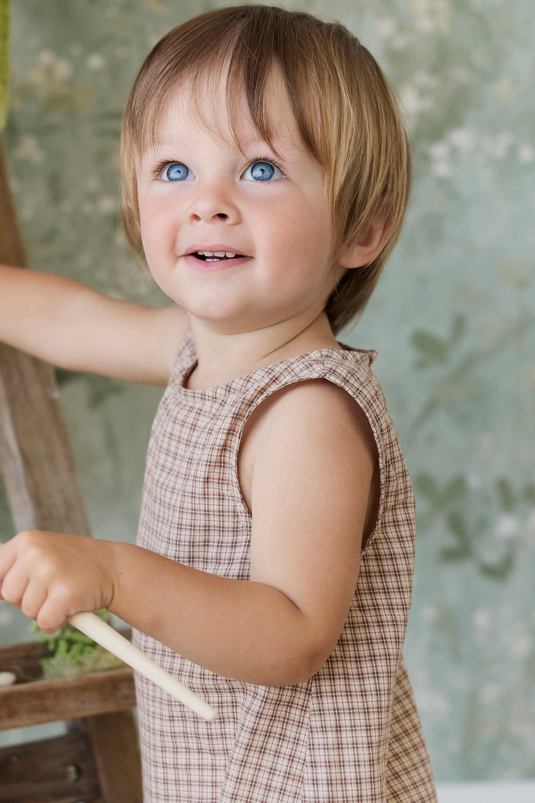 Organic Cotton Bentley Playsuit - Cabin Check Cocoa Childrens Playsuit from Jamie Kay NZ
