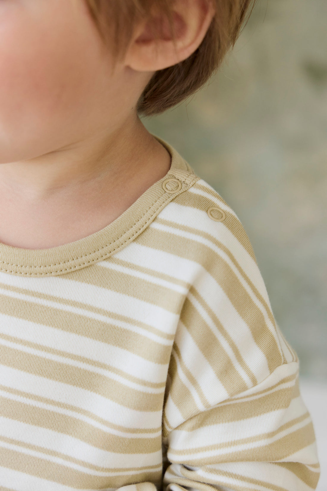 Pima Cotton Arnold Long Sleeve Top - Double Stripe Hay/Cloud Childrens Top from Jamie Kay NZ