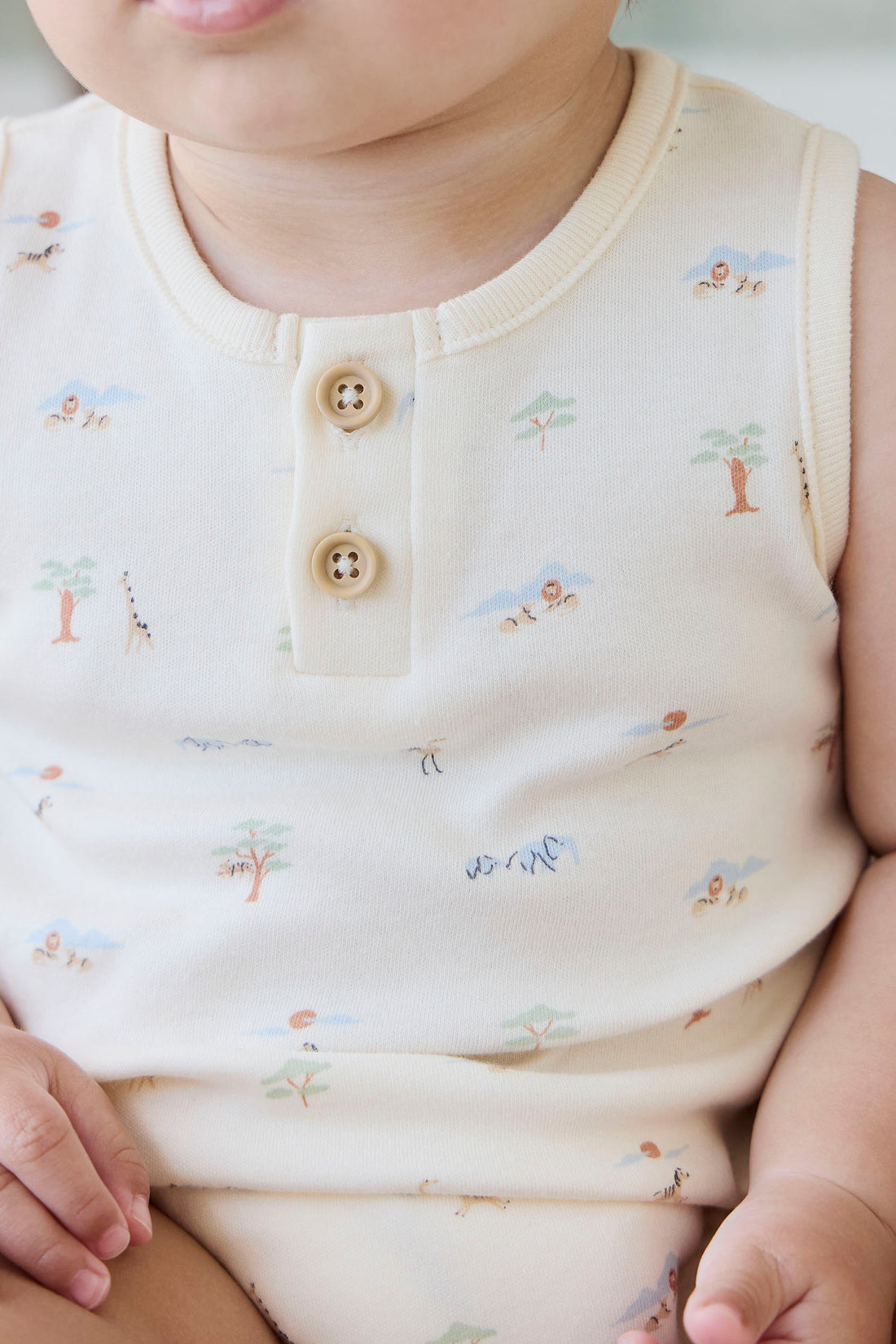 Organic Cotton Archie Playsuit - Savannah Animals Tofu Childrens Playsuit from Jamie Kay NZ
