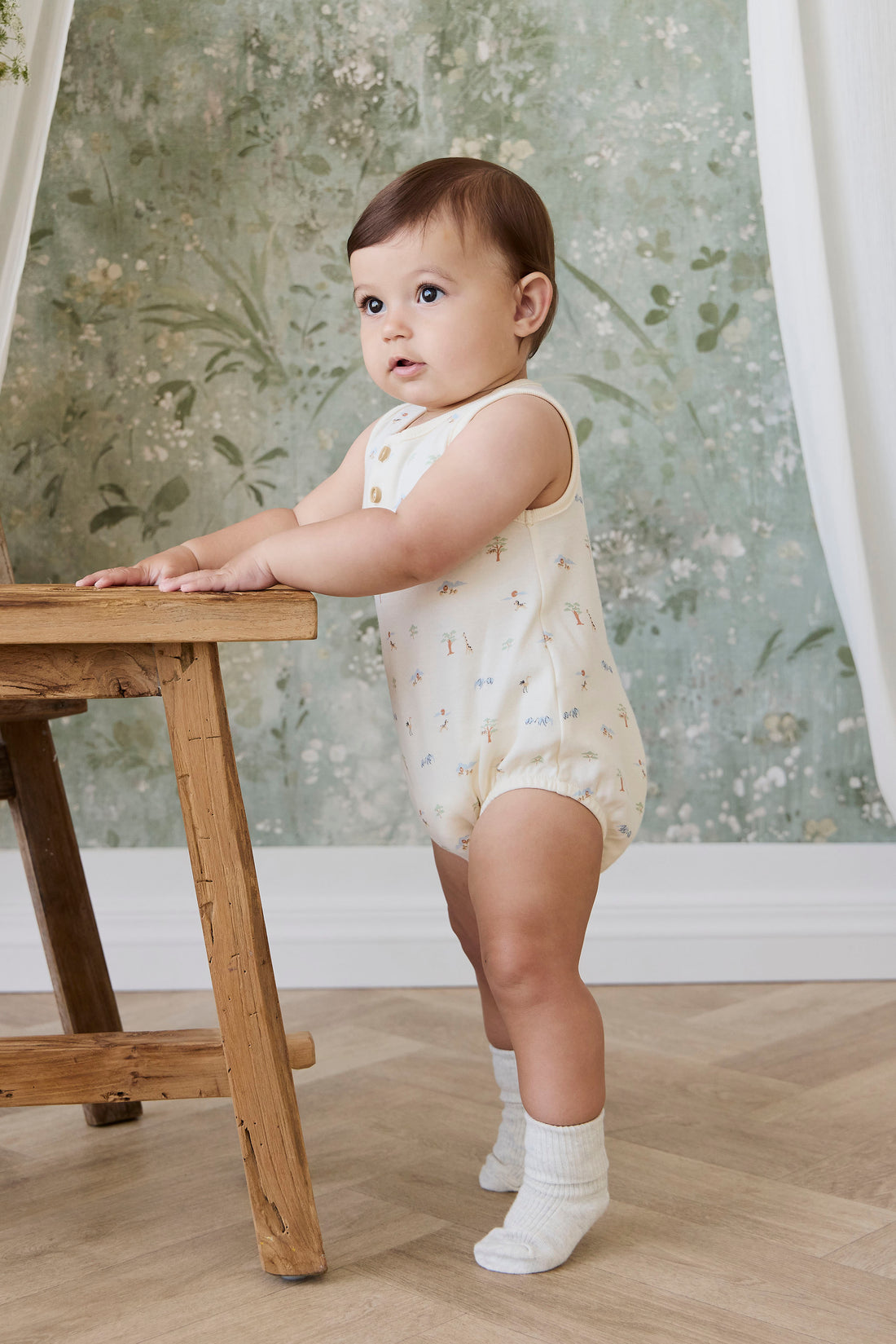 Organic Cotton Archie Playsuit - Savannah Animals Tofu Childrens Playsuit from Jamie Kay NZ