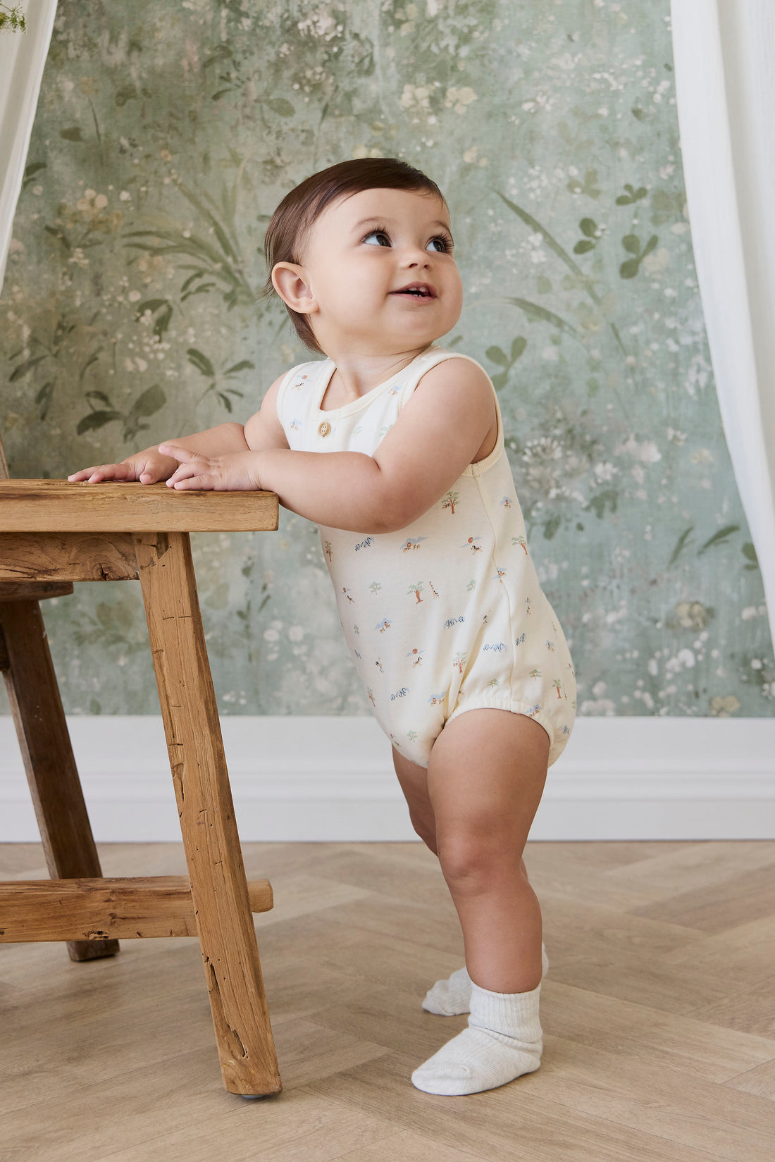 Organic Cotton Archie Playsuit - Savannah Animals Tofu Childrens Playsuit from Jamie Kay NZ