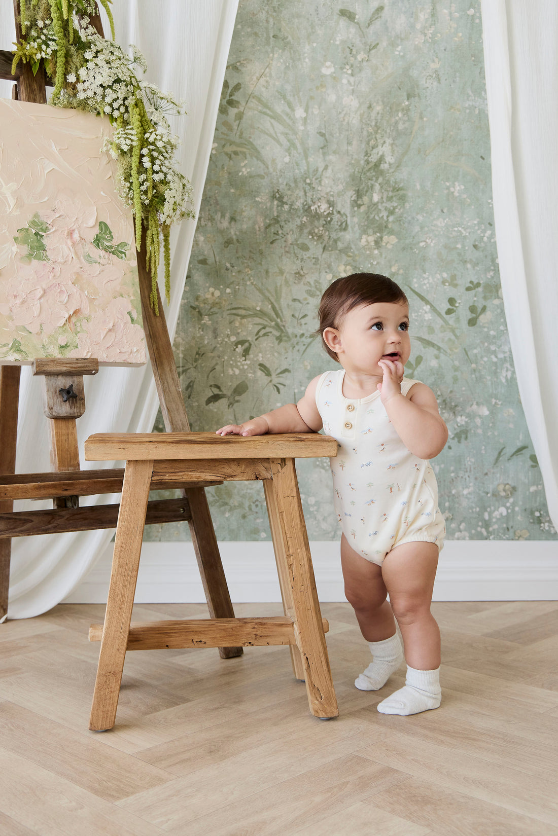 Organic Cotton Archie Playsuit - Savannah Animals Tofu Childrens Playsuit from Jamie Kay NZ