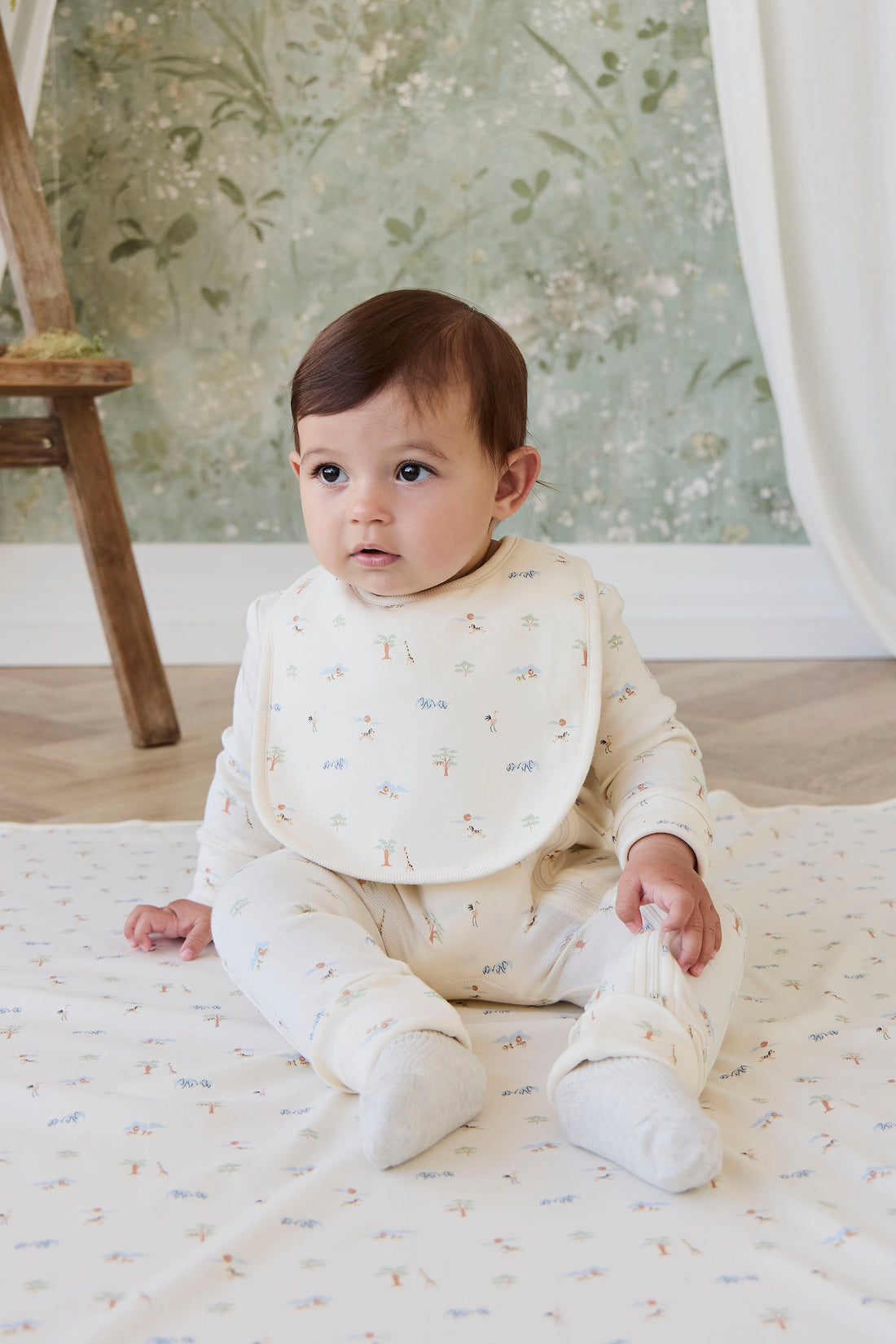 Organic Cotton Bib - Savannah Animals Tofu Childrens Bib from Jamie Kay NZ