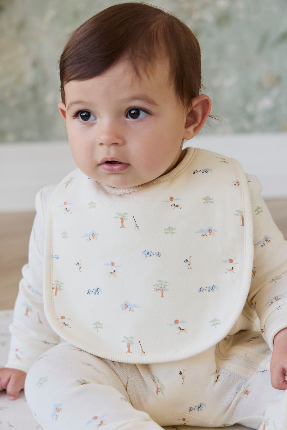 Organic Cotton Bib - Savannah Animals Tofu Childrens Bib from Jamie Kay NZ