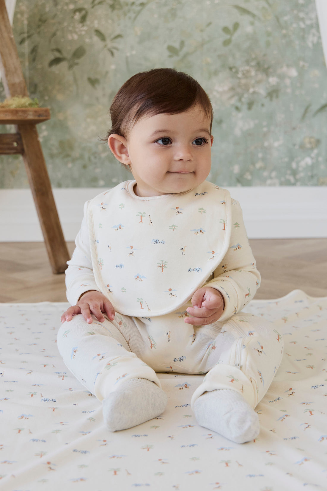 Organic Cotton Bib - Savannah Animals Tofu Childrens Bib from Jamie Kay NZ