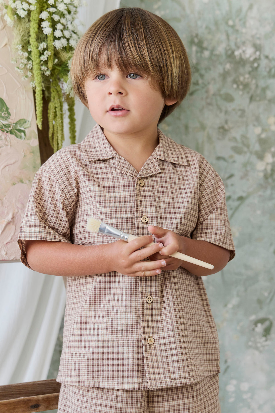 Organic Cotton Silas Shirt - Cabin Check Cocoa Childrens Top from Jamie Kay NZ
